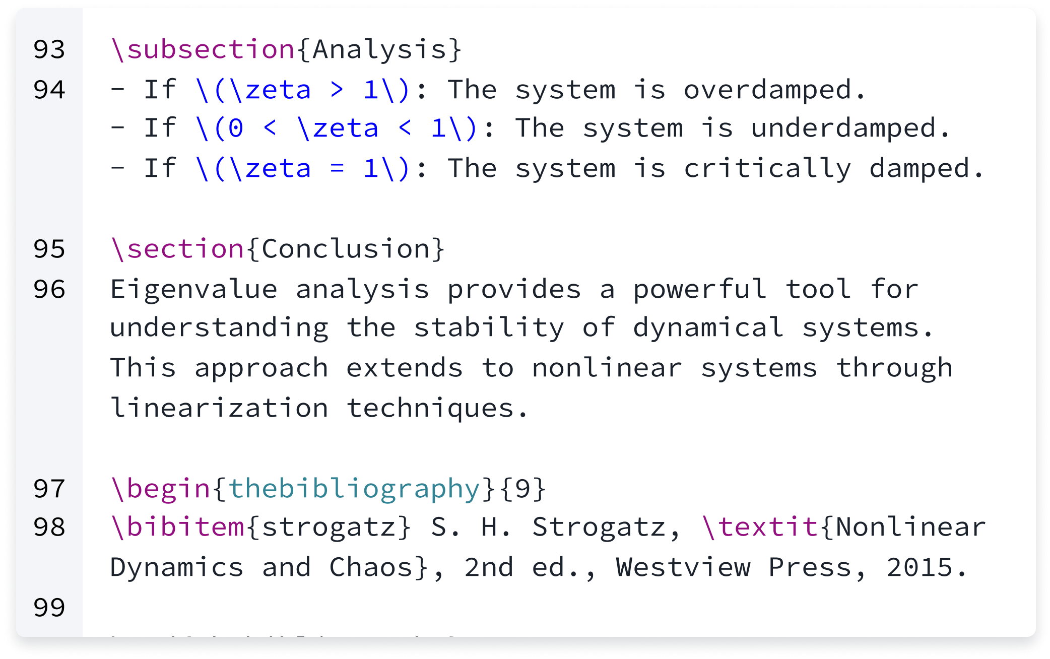 A snipper of LaTeX code in a LaTeX editor